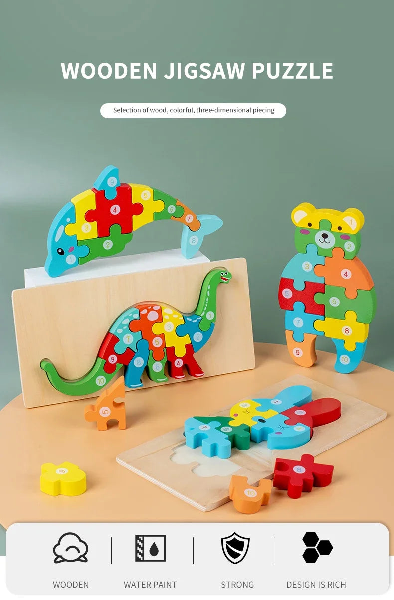 Puzzle 3D para crianças de 2 a 4 anos formas de trânsito para crianças, quebra-cabeças de madeira de animais, brinquedos montessorianos para crianças, desenvolvimento na primeira infância, estéreo