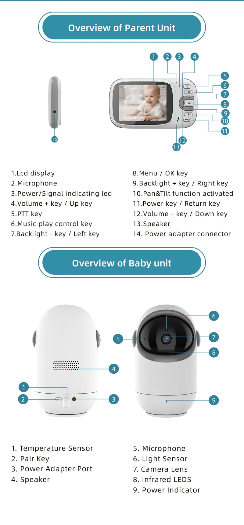 Babá eletrônica Vb801 Baby Monitor com 3.2 In Lcd